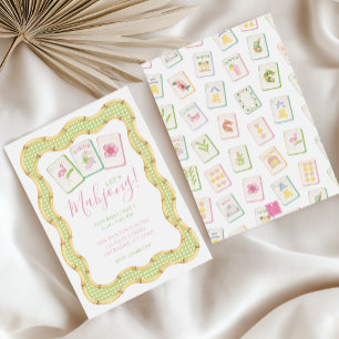Watercolor Southern Summer Rattan Mahjong Party Invitation