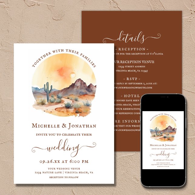 Watercolor Southwestern Desert All In One Wedding Invitation (Printed (Front and Back) and Digital - Watercolor Southwestern Desert All In One Wedding Invitation)