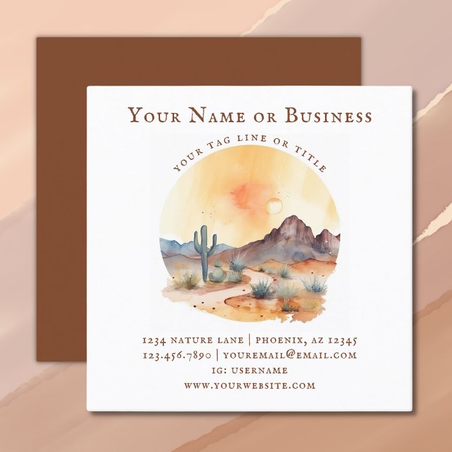 Watercolor Southwestern Desert and Cactus Square Business Card (Watercolor Southwestern Desert and Cactus Square Business Card)