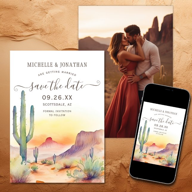 Watercolor Southwestern Desert Photo Wedding Save The Date (Printed and Digital - Watercolor Southwestern Desert Photo Wedding Save The Date)