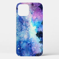 Watercolor Space Art: Night Sky Trees