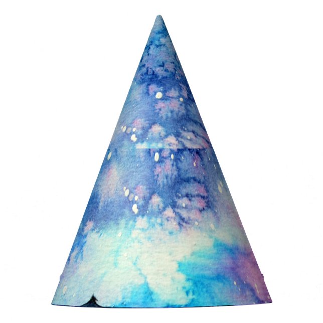 Watercolor Space Art: Night Sky Trees Party Hat (Front)