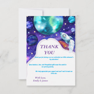 Watercolor Space Baby Shower Thank You Card