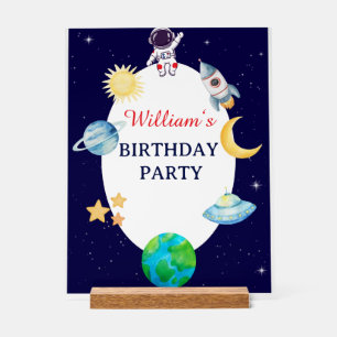 Watercolor Space Birthday Party Acrylic Sign
