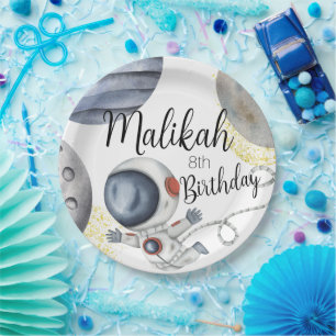 Watercolor Space Birthday Party for Boy or Girl Paper Plate