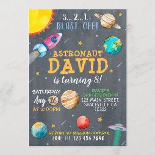 Watercolor Space Birthday Party Invitation