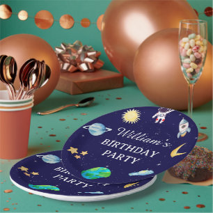 Watercolor Space Birthday Party Paper Plate