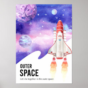 Watercolor Space Galaxy Astronaut  Poster