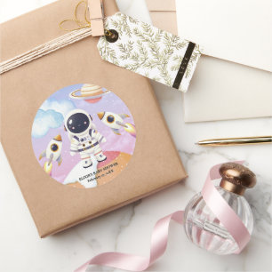 Watercolor Space Little Explorer Baby Shower Classic Round Sticker