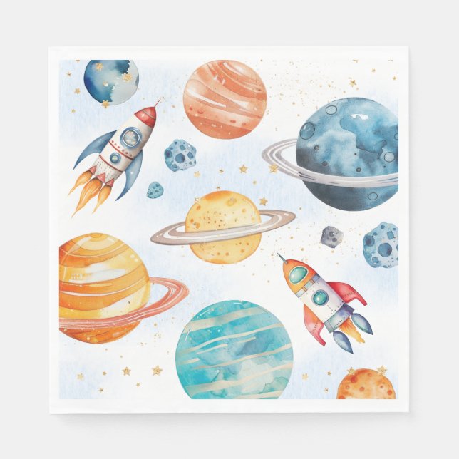 Watercolor Space Party Napkins (Front)