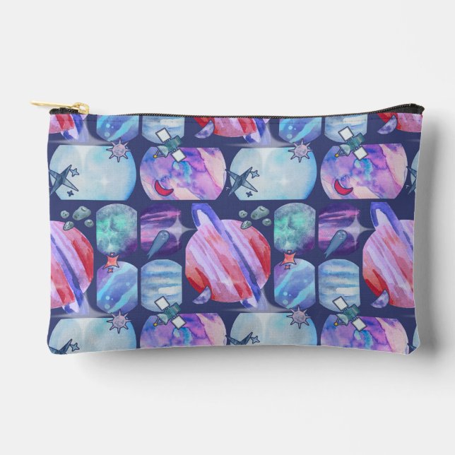 Watercolor Space Planets Accessory Pouch (Front)