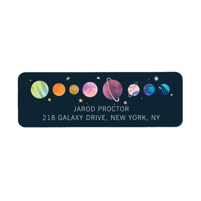 Watercolor Space Planets Personalised Address (Front)