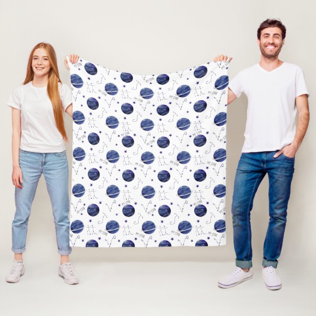 Watercolor Space Zodiac Pattern  Fleece Blanket (In Situ)