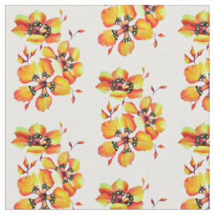 Watercolor Sparaxis Spring Flowers in Vivid Orange Fabric