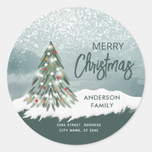 Watercolor sparkle Christmas tree winter  Classic Round Sticker