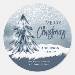 Watercolor sparkle Christmas tree winter Classic Round Sticker