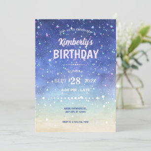 Watercolor sparkles birthday invitation