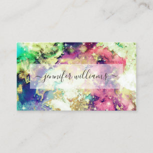 Watercolor Sparkles Gold Foil Makeup Artist Modern Business Card