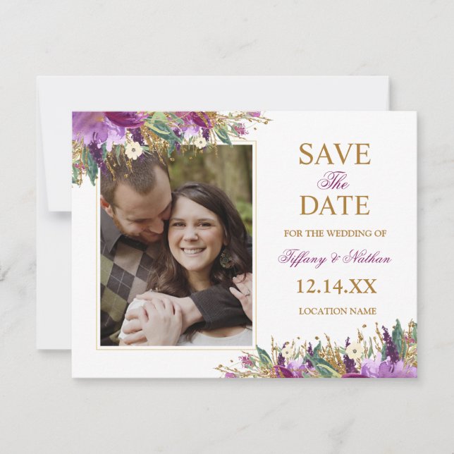 Watercolor Sparkling Amethyst Save the Date Photo (Front)