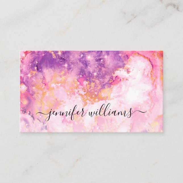 Watercolor Sparkly Gold Foil Modern Makeup Artist  Business Card (Front)