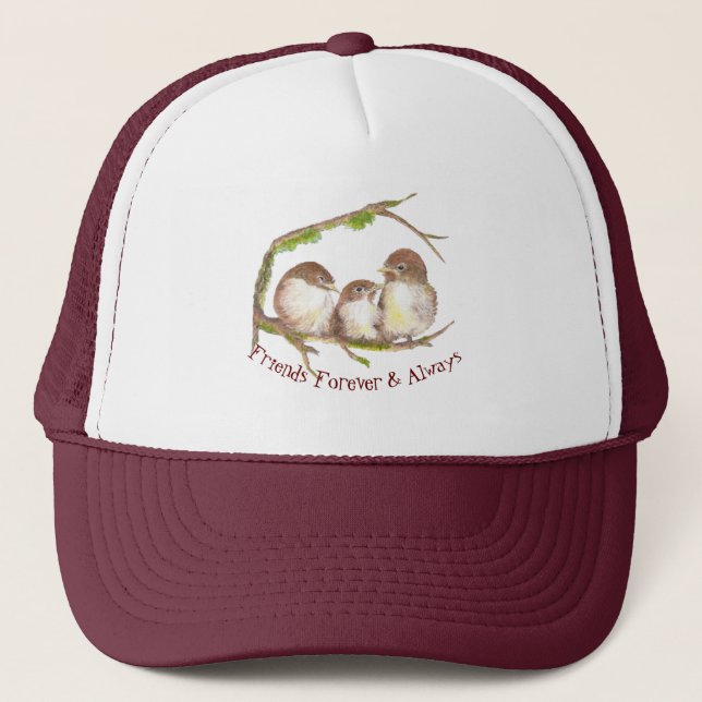 Watercolor Sparrow Bird Friends Forever Quote  Trucker Hat (Front)