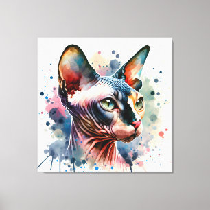 Watercolor Sphynx Cat Artistic Portrait Canvas Print