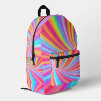 Watercolor Spiral Rainbow Swirl Printed Backpack