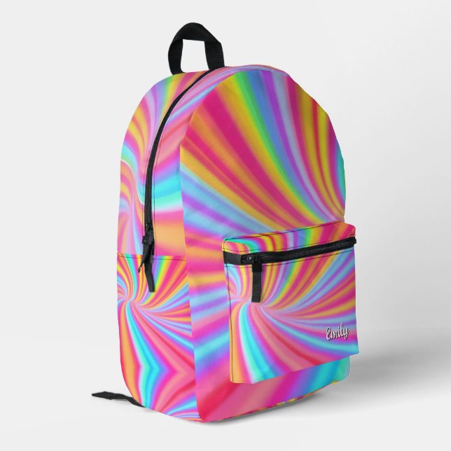 Watercolor Spiral Rainbow Swirl Printed Backpack (Back Corner Left)
