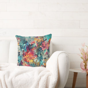 Watercolor Splash and Ink Floral Cushion