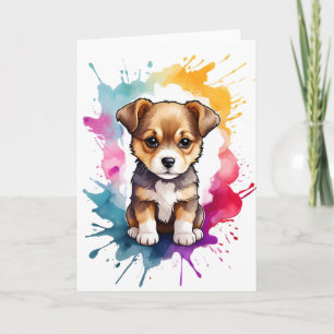 Watercolor Splash Art Puppy Splatter Paint Blank  Card