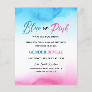 Watercolor splash baby gender reveal invitation