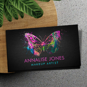 Watercolor Splash Butterfly on Black Slate Business Card