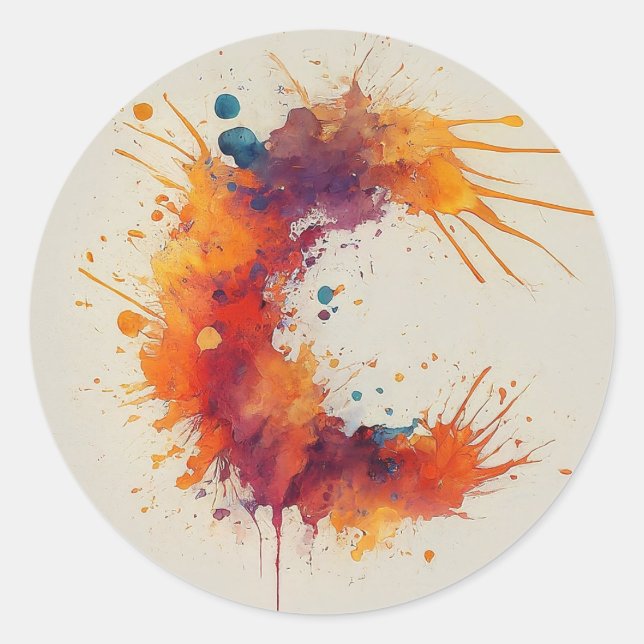 Watercolor Splash C Classic Round Sticker (Front)