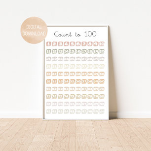 Watercolor Splash Count to 100 Poster
