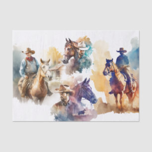 Watercolor Splash Cowboy Vintage Horses Tissue Paper