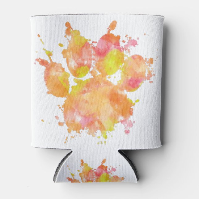 Watercolor Splash Dog Paw Print Can Cooler (Front)