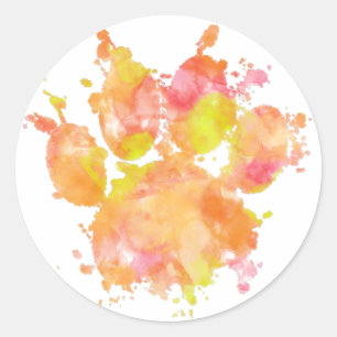Watercolor Splash Dog Paw Print Classic Round Sticker
