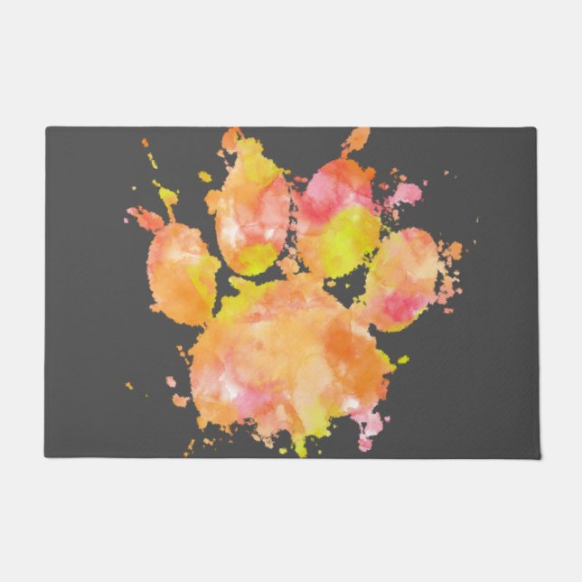 Watercolor Splash Dog Paw Print  Doormat (Front)