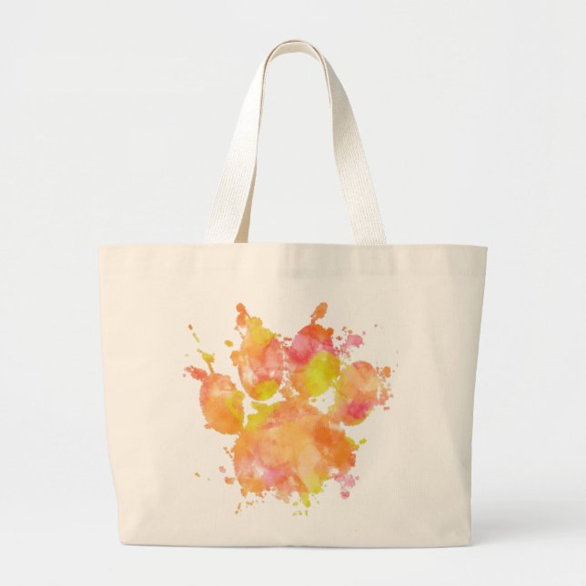 Watercolor Splash Dog Paw Print  Large Tote Bag (Front)