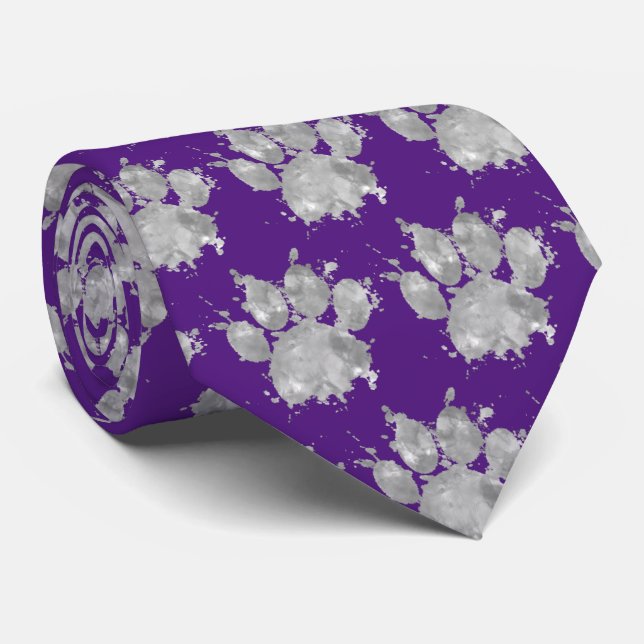 Watercolor Splash Dog Paw Print Pattern Neck Tie (Rolled)
