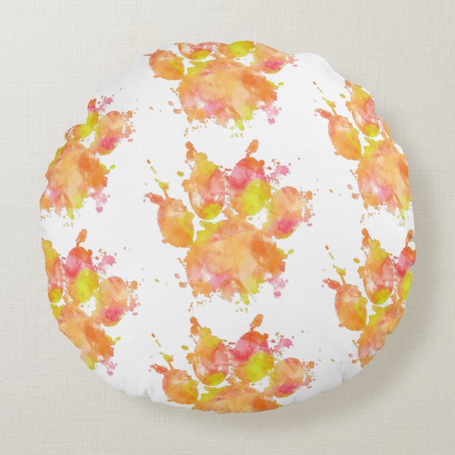 Watercolor Splash Dog Paw Print Round Cushion (Front)