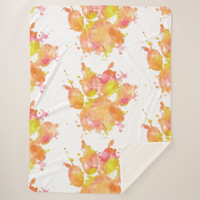 Watercolor Splash Dog Paw Print Sherpa Blanket (Front)
