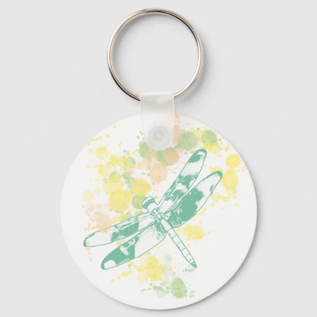 Watercolor Splash Dragonfly Keychain (Front)