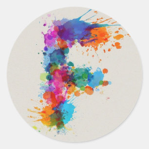 Watercolor Splash F Classic Round Sticker