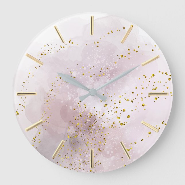 watercolor splash | faux glitter design large clock (Front)