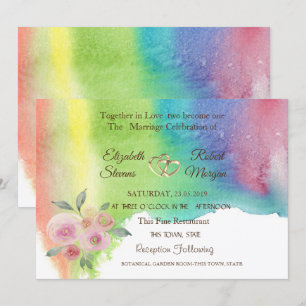 Watercolor Splash,Flower,Hearts Wedding Invitation
