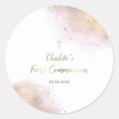 watercolor splash glitter First Holy Communion  Classic Round Sticker (Front)