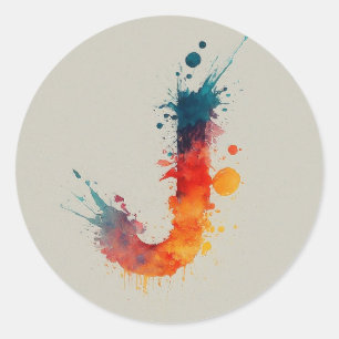 Watercolor Splash J Classic Round Sticker