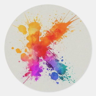 Watercolor Splash K Classic Round Sticker