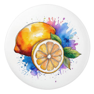 Watercolor Splash Lemons Ceramic Knob